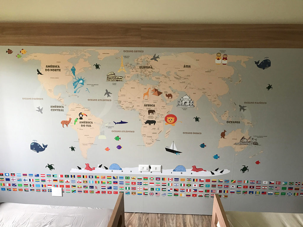 Papel de parede mapa mundi infantil aplicação